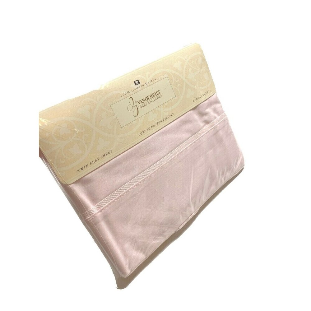 Vintage 90s NOS Gloria Vanderbilt x Stevens Cotton Twin Sheet Flat Pink Percale